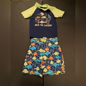Mick Mack Toddler Boy 2-Piece Rash Guard and Trunk Swimsuit Set in Size 4T
